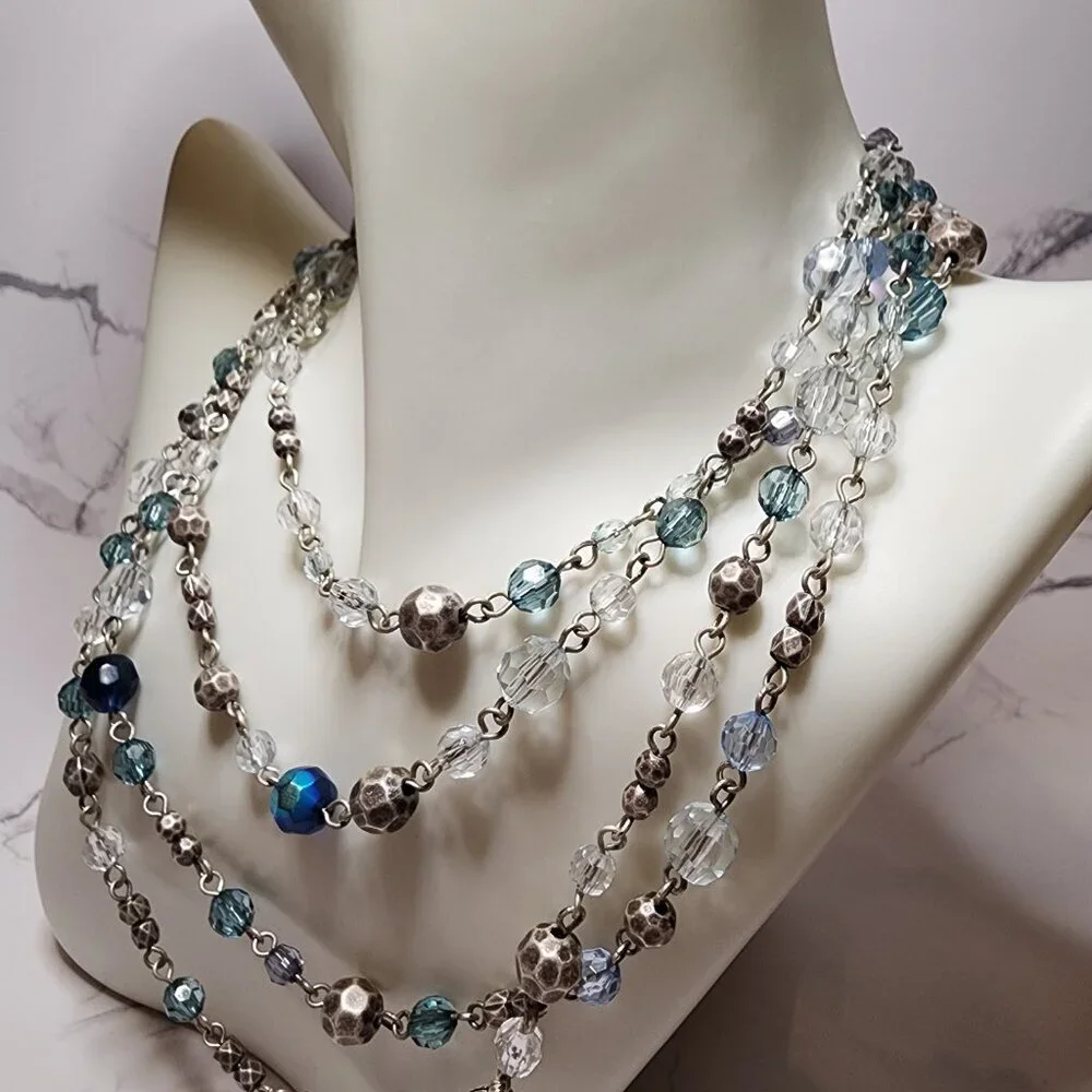 Premier Designs Vintage Long Blue Crystal Necklace Fashion Jewelry